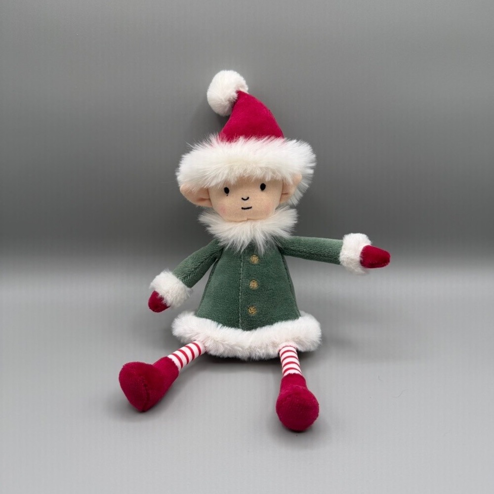Jellycat Leffy Elf Christmas Plush‎ Green Coat Red Hat Stuffed Toy Small 10"